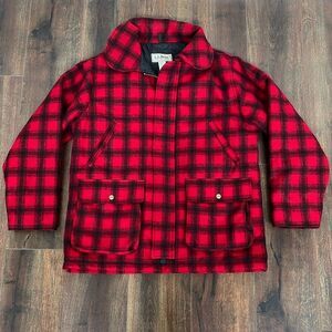 L.L. Bean Vintage Red Black Lumberjack Wool Hunting Jacket Size 44 Made USA